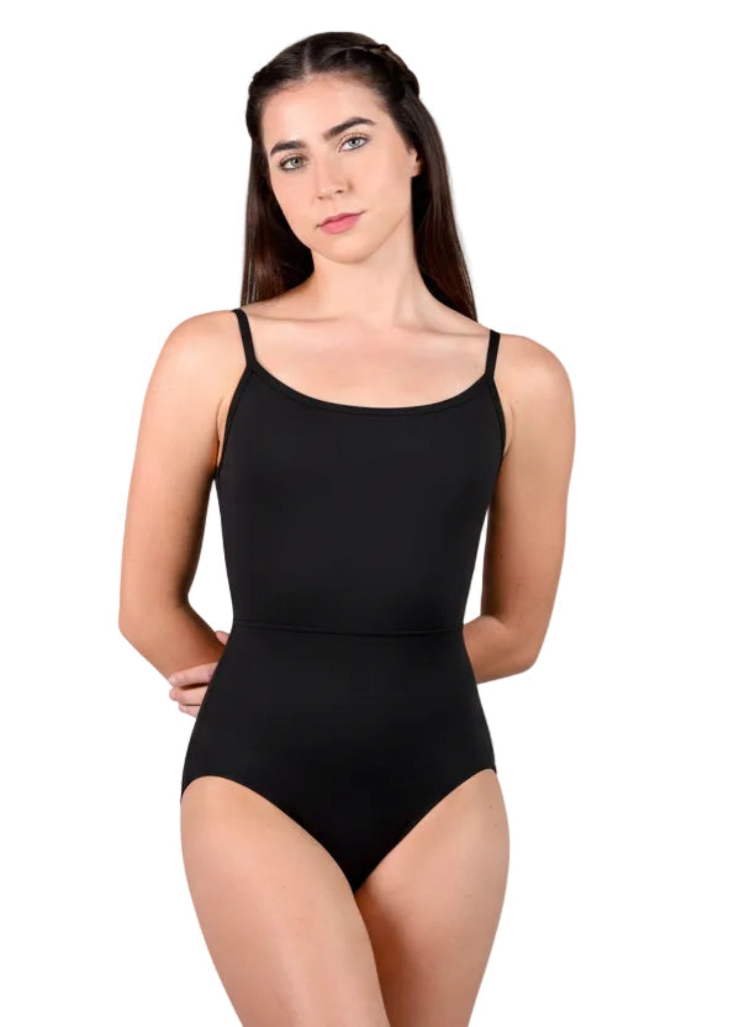 Macaron Cami Leotard Black front view