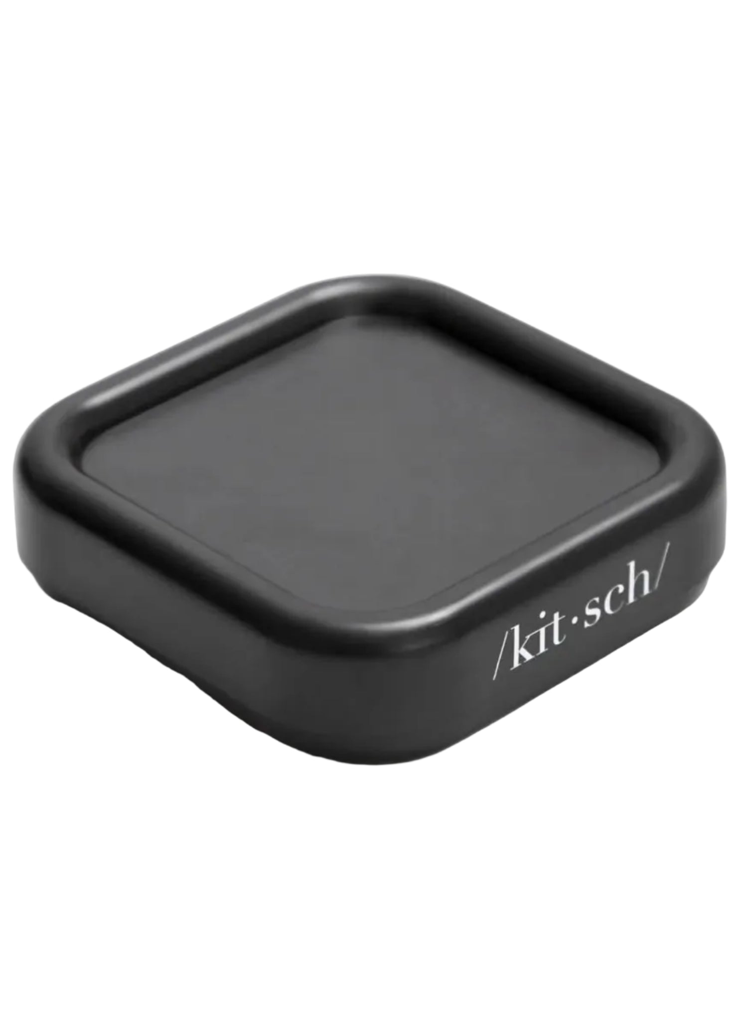 Kitsch Magnetic Bobby Pin Holder in Black, angled front view showing matte magnetic tray and gold bobby pins