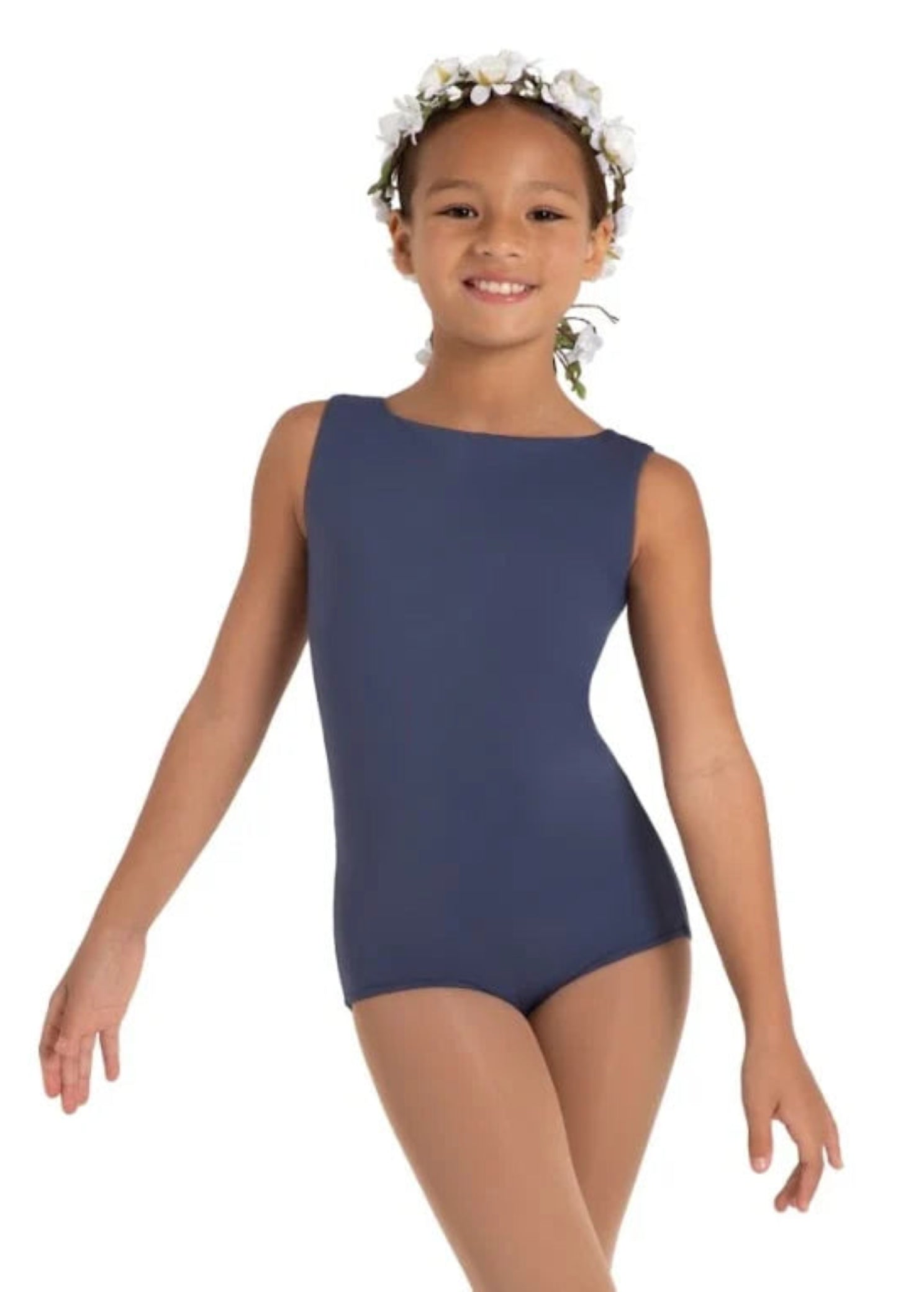 Marigold Mesh Back Leotard Crown Blue front view