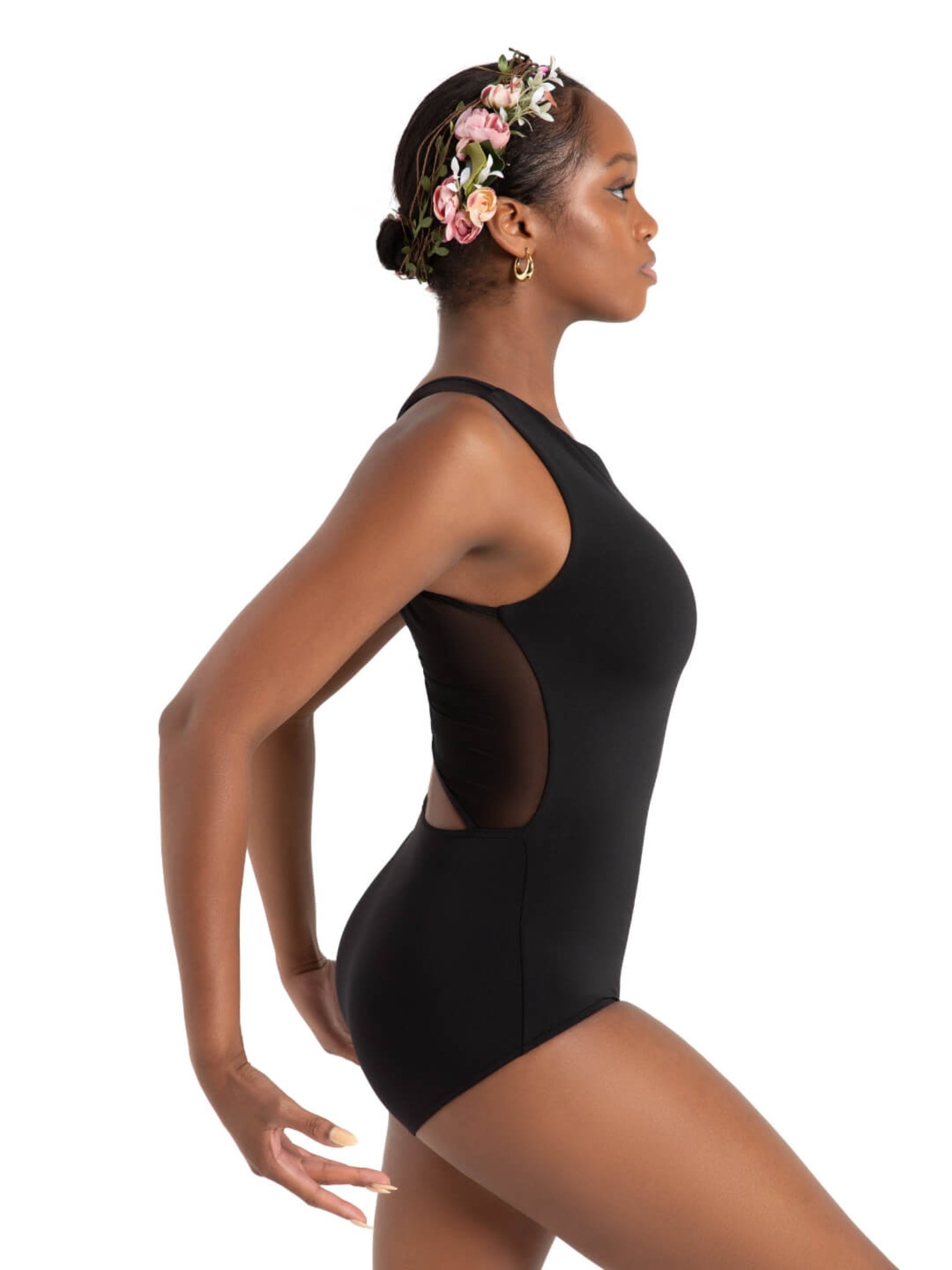 Marigold Mesh Back Leotard Black side view