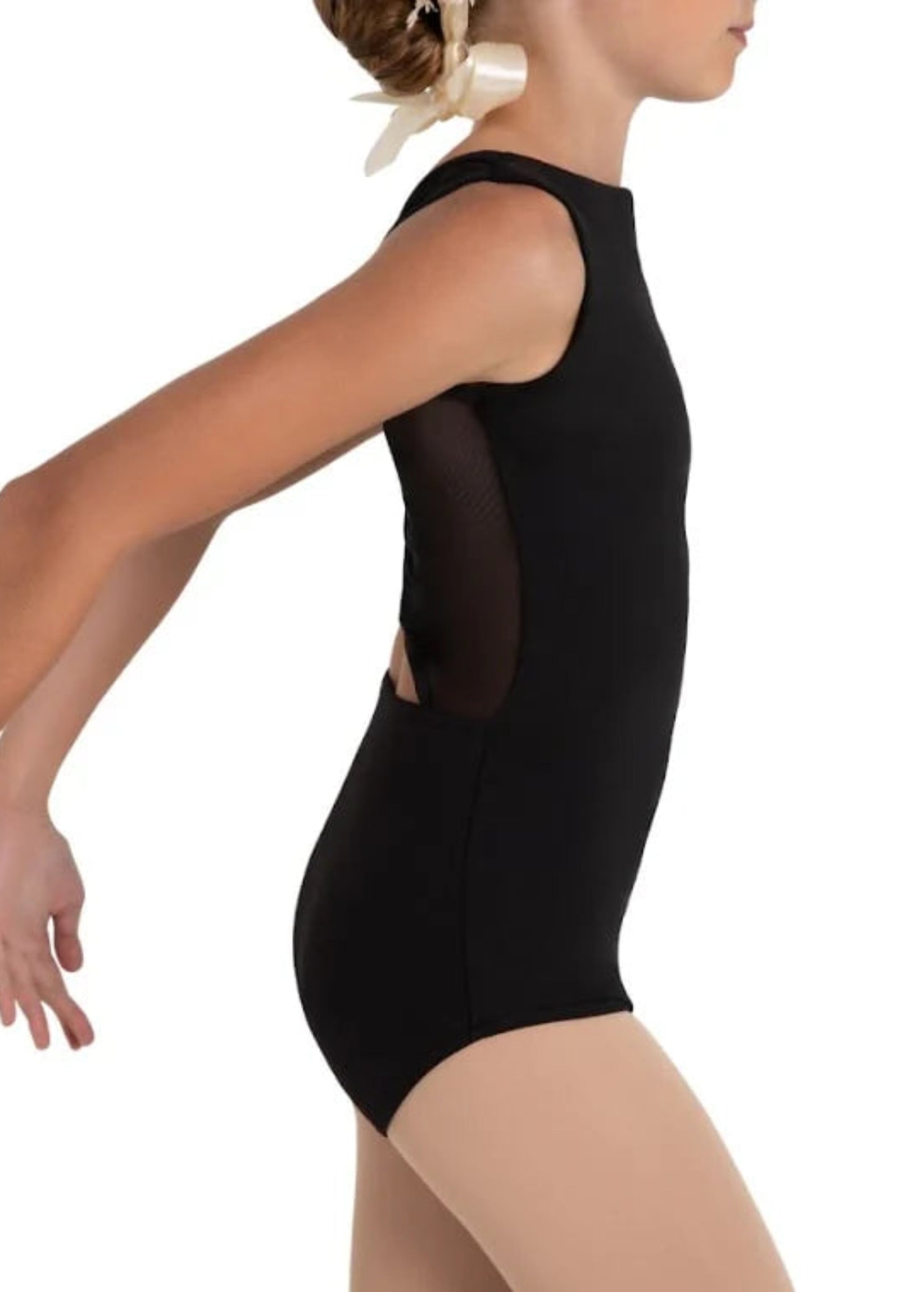 Marigold Mesh Back Leotard Black side view