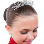 FH2 Medium Rhinestone Tiara in Silver, lifestyle view showing silver rhinestone tiara worn in an updo