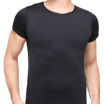 Bodywrappers Nylon/Spandex Men's Short Sleeve Shirt in Black, front view showing short sleeves and straight hem