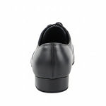 Very Fine Dance Shoes Men's Leather 1-inch Heel Shoe in Black, back view showing leather heel counter and 1-inch heel