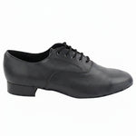 Very Fine Dance Shoes Men's Leather 1-inch Heel Shoe in Black, lateral side view showing lateral leather upper and heel profile