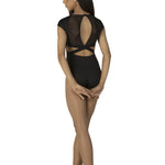 Mesh Cap Sleeve Leotard Black back view