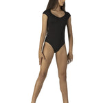Mesh Cap Sleeve Leotard Black front view