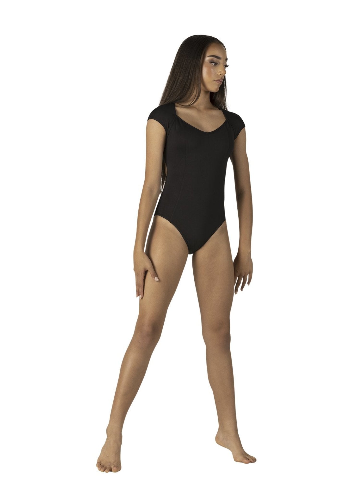 Mesh Cap Sleeve Leotard Black front view