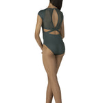 Mesh Cap Sleeve Leotard Botanical Green back view