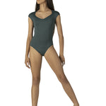 Mesh Cap Sleeve Leotard Botanical Green front view