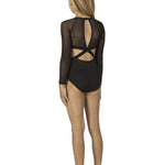 Mesh Long Sleeve Leotard Black back view