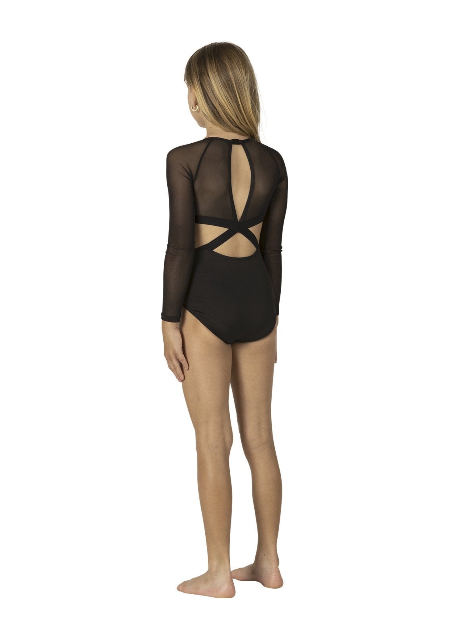 Mesh Long Sleeve Leotard Black back view