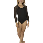 Mesh Long Sleeve Leotard Black front view