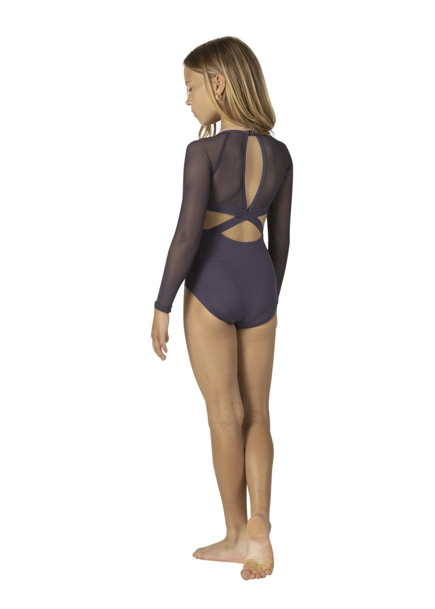 Mesh Long Sleeve Leotard Lavender back view