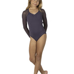 Mesh Long Sleeve Leotard Lavender front view