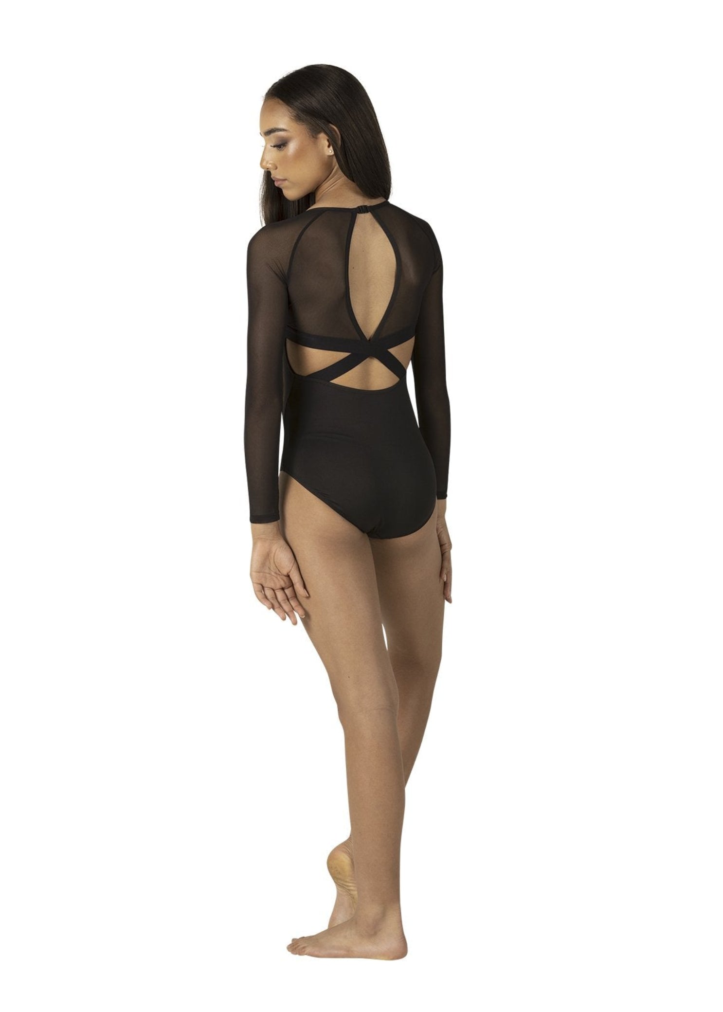 Mesh Long Sleeve Leotard Black back view