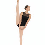 Mesh Racerback Leotard Black front view