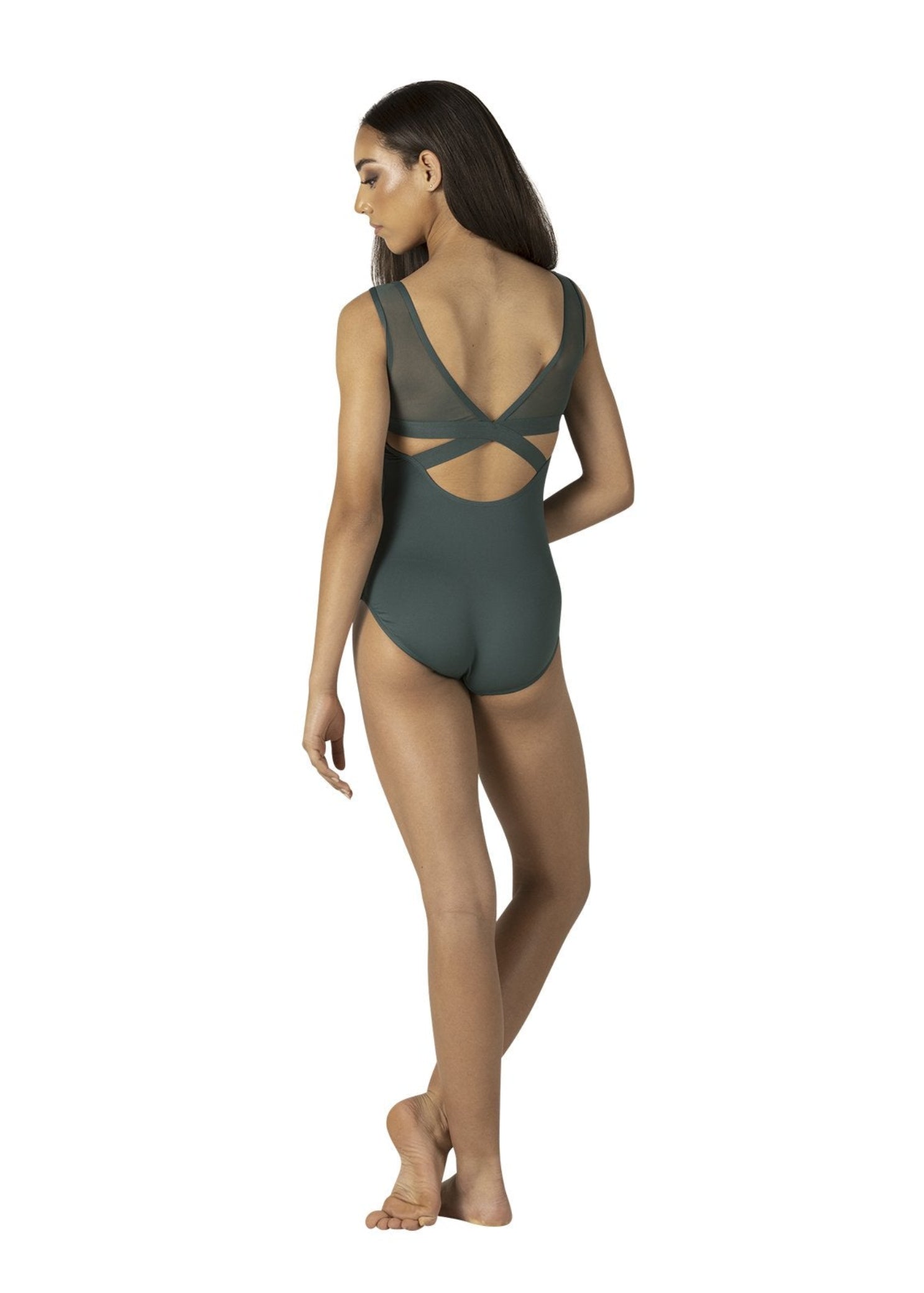 Mesh Tank Leotard Botanical Green back view