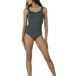 Mesh Tank Leotard Botanical Green front view