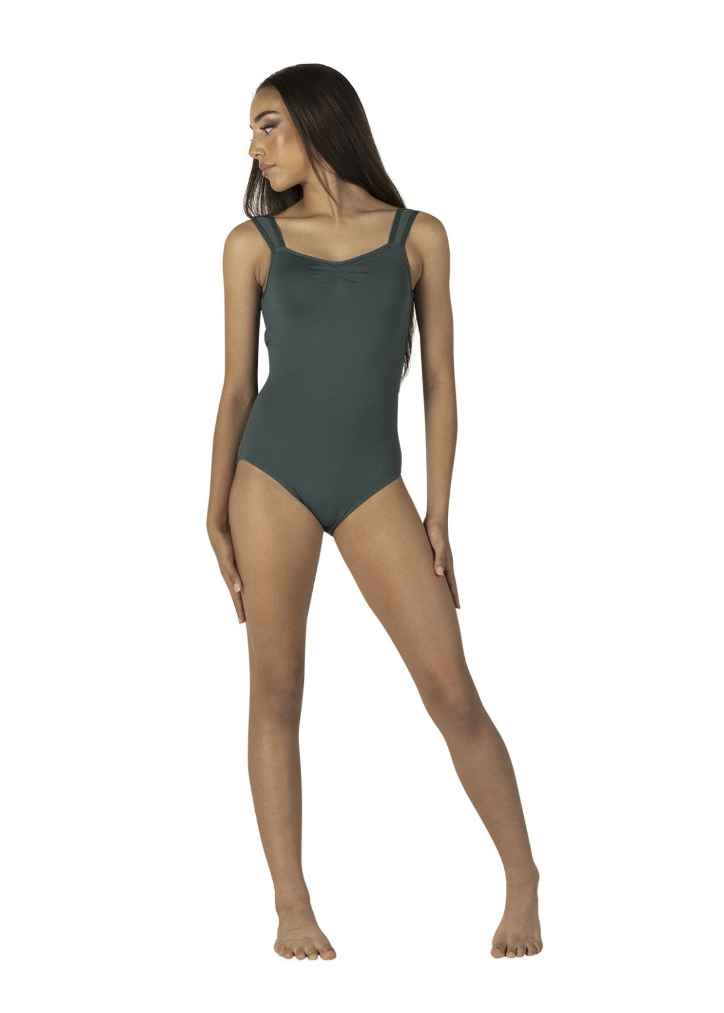 Mesh Tank Leotard Botanical Green front view