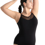 Mesh Back Camisole Leotard Black front view