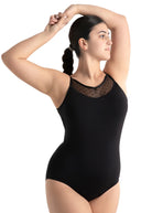 Mesh Back Camisole Leotard Black front view