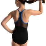 Mesh Back Halter Leotard Black Royal back view