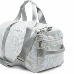 Capezio Metallic Star Duffle in Metallic Silver, side view showing metallic star print and ventilated shoe compartment