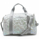 Capezio Metallic Star Duffle in Metallic Silver, front view showing waterproof exterior and tote straps
