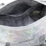 Capezio Metallic Star Duffle in Metallic Silver, interior view showing Capezio logo lining and shoe compartment