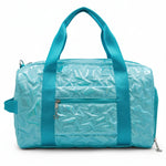 Capezio Metallic Star Duffle in Metallic Turquoise, back view showing adjustable shoulder strap and zipper closure