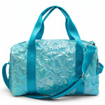 Capezio Metallic Star Duffle in Metallic Turquoise, front view showing waterproof exterior and tote straps