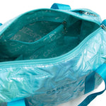 Capezio Metallic Star Duffle in Metallic Turquoise, interior view showing Capezio logo lining and shoe compartment