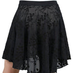 Suffolk Midi Length Skirt in Black, back view showing floral nylon-spandex mesh and smooth pull-on waistband