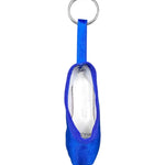 So Danca Satin Mini Pointe Shoe Keychain in Royal Blue, front view showing ribbon loop and metal key ring