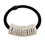 FH2 Rhinestone Ponytail Holder Mini, front view showing rhinestone pave panel on black elastic band