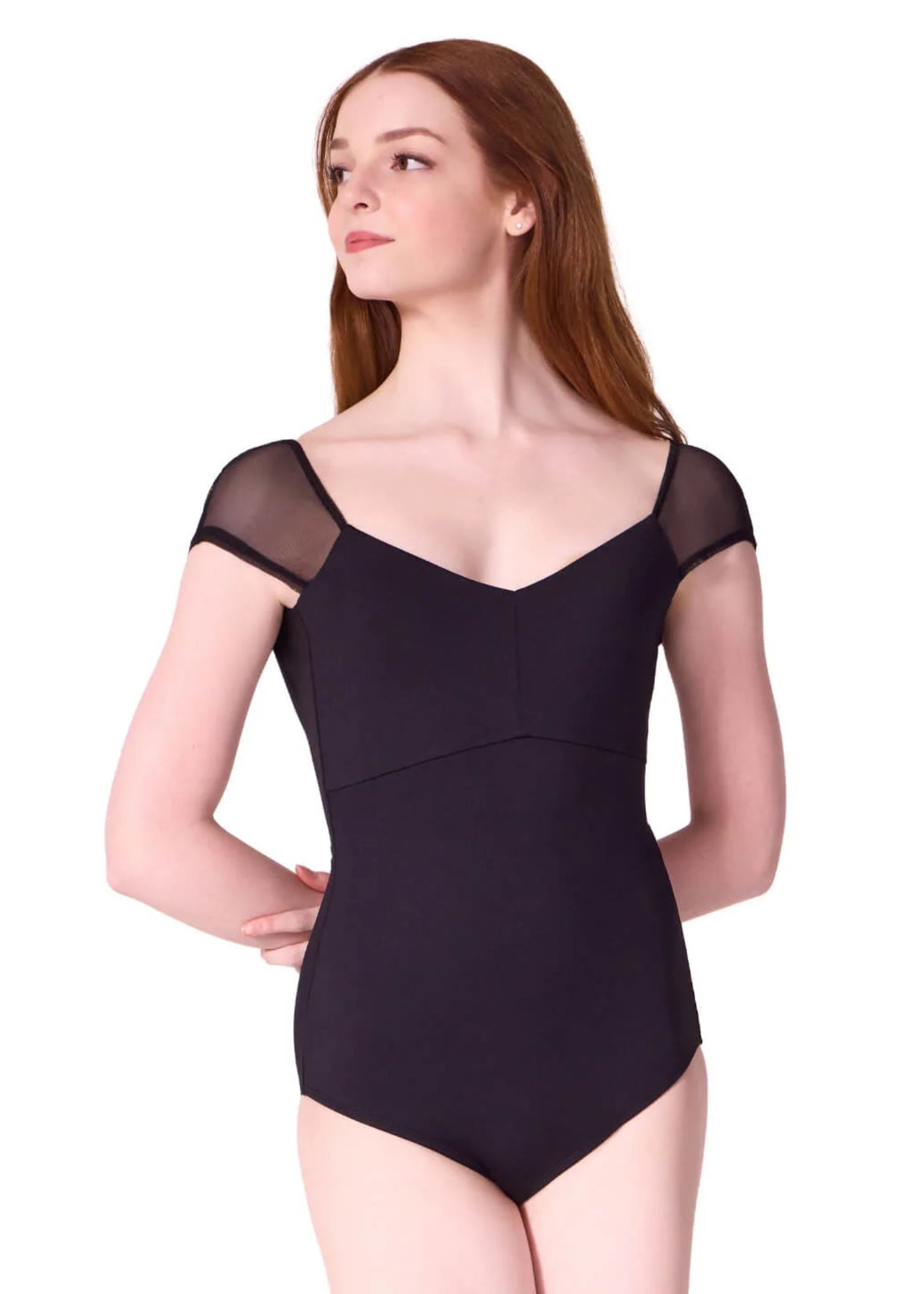 Moonstruck Cap Sleeve Leotard Black front view