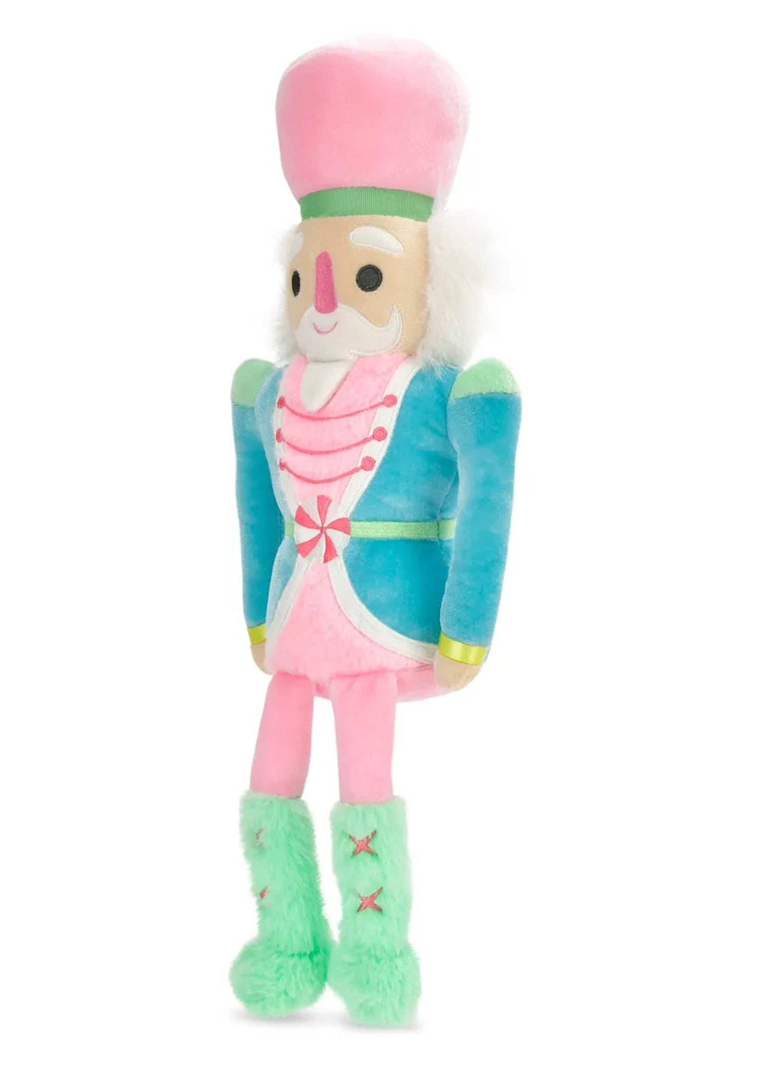 Iscream Polyester Nutcracker Prince Plush in Multicolor, left side view showing faux fur hair and metallic cuffs