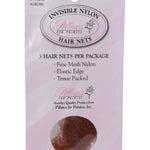 Pillows for Pointes Nylon Hair Nets in Auburn, packaging front view showing fine mesh nylon nets, 3 per pack