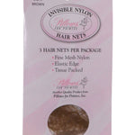 Pillows for Pointes Nylon Hair Nets in Light Brown, packaging front view showing fine mesh nylon nets, 3 per pack