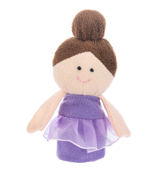 4-inch ballet-themed finger puppet with brown hair and soft fabric design for imaginative play