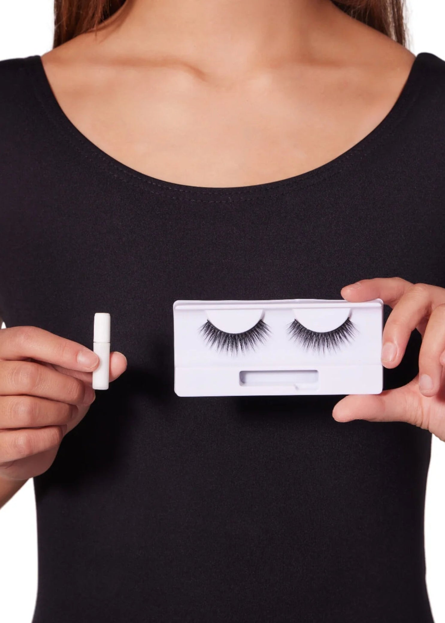 Capezio Polyester Performance Eye Lashes, front view showing one pair of lashes and included glue