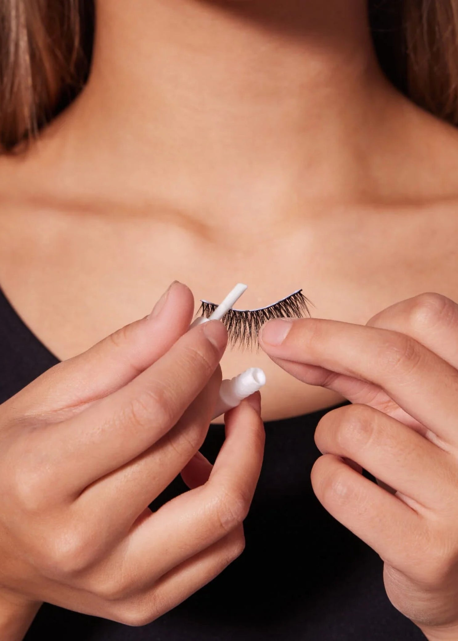 Capezio Polyester Performance Eye Lashes, tutorial view showing lash application steps