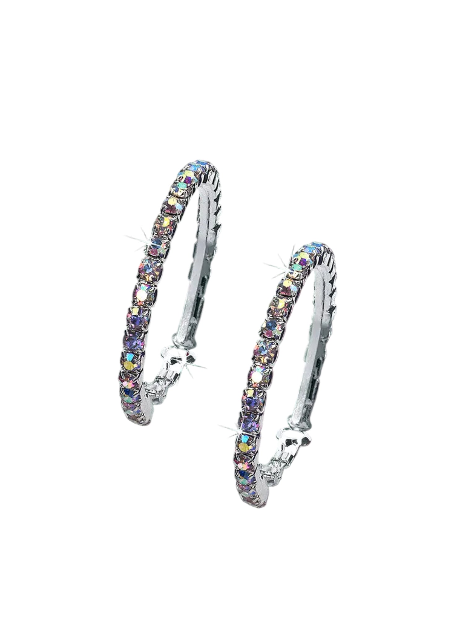 Petite Hoop Rhinestone Earrings Crystal AB Clip front view