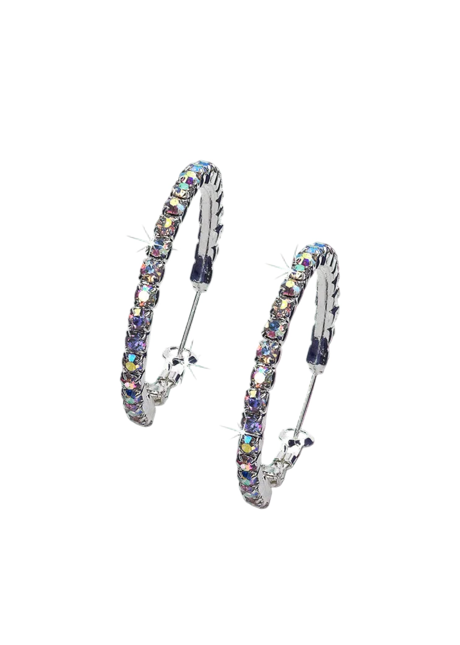 Petite Hoop Rhinestone Earrings Crystal AB Post front view