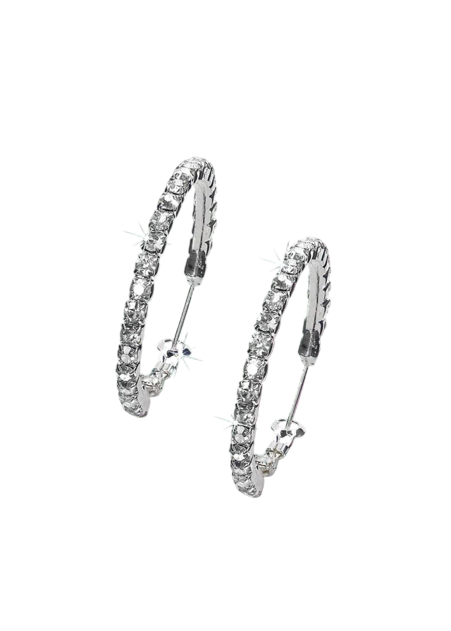 Petite Hoop Rhinestone Earrings Crystal Post front view