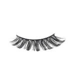 C&J Merchantile Plain Eyelashes, detail view showing single human hair lash with curved band and clustered fibers