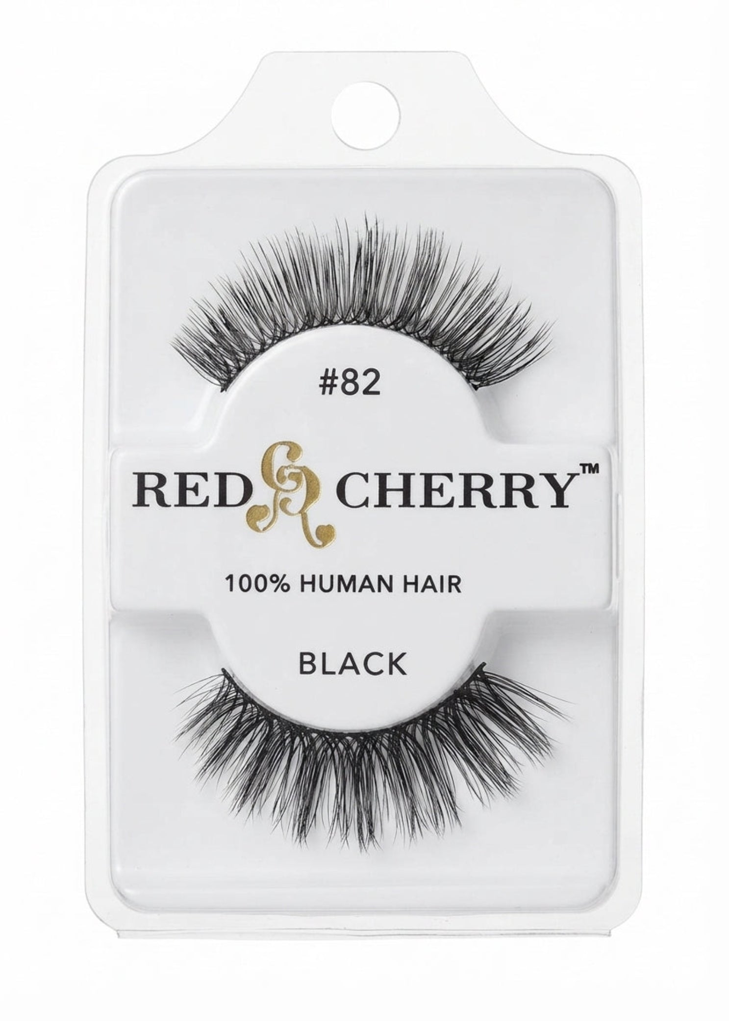 C&J Merchantile Plain Eyelashes, packaging front view showing full human hair lash pair in a clear case