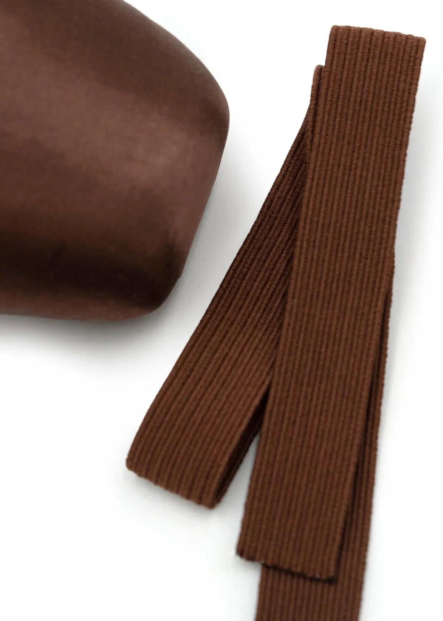 Capezio Pointe Shoe Elastic in Skintone 60, lifestyle view showing ribbed band beside pointe shoe