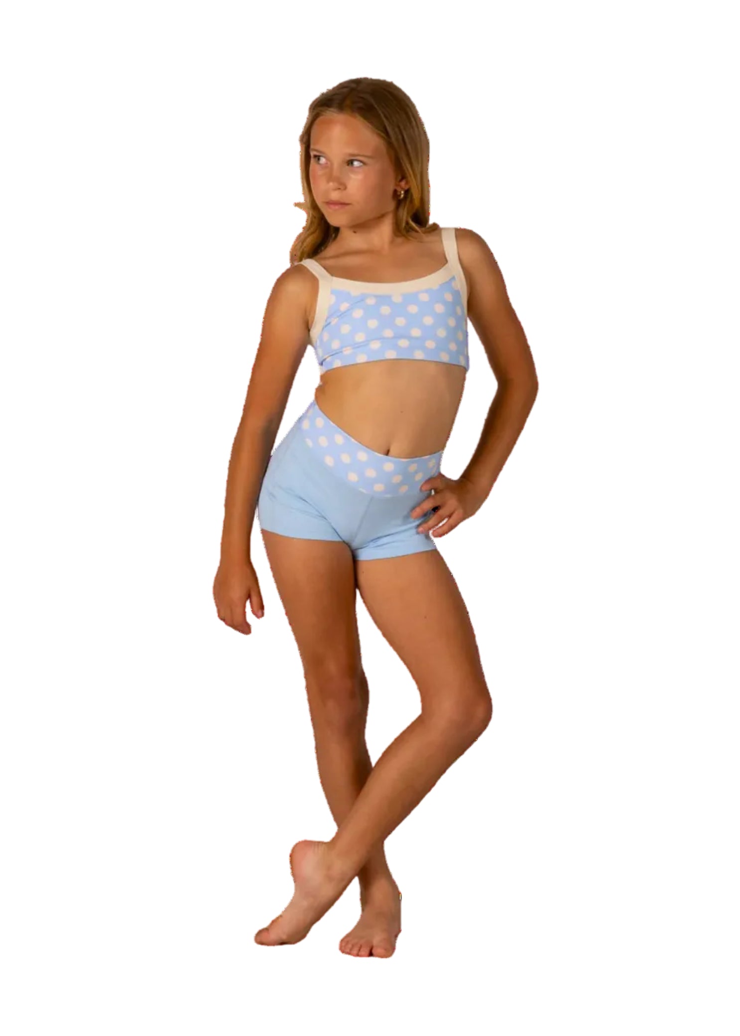 Polka Dot Top Baby Blue front view